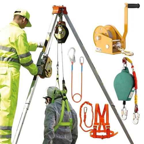 Kit de trípode de entrada para espacios reducidos con cabrestante de 1200/1800/2500 libras y arnés de seguridad, sistema de rescate de aluminio, dispositivo de autobloqueo para protección contra