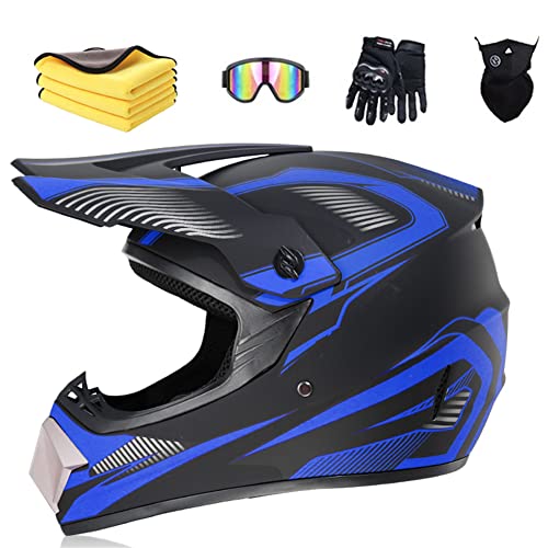 Ruiqieor Moto Motocross Casques Enfant Et Adulte Set AVT MX Casques Moto De Cross Enfants Quad Bike Vélo De Montagne Avec Gants Lunettes Masques (S(52-56cm),blue)