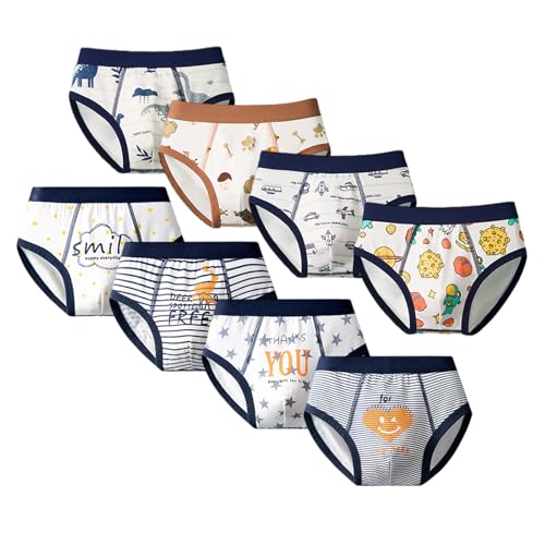 8 Pack，Little Boys Briefs Soft Cotton Dinosaur Shark Printed Toddler Underwear boys 2-12Years