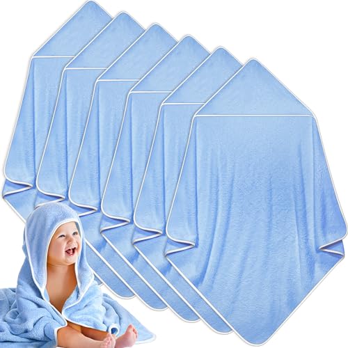Image of Chumia 6 Pack Baby Bath Towel Coral Fleece Soft Absorbent Newborn Hooded Towel for Kid 30 x 30 Inch Toddler Bath Blanket for Babies Infant Shower Gift(Blue)