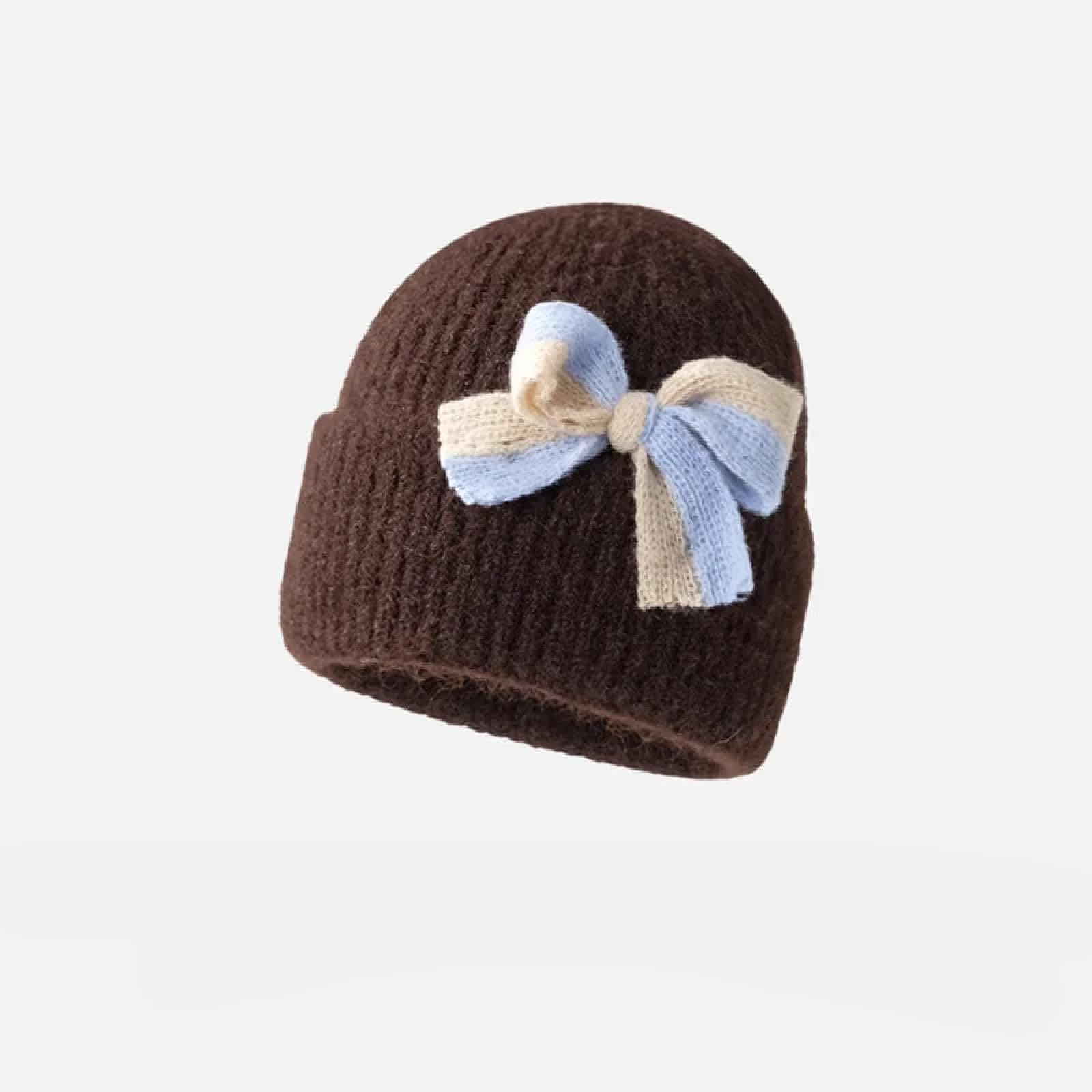 Czapki Czapki Skullies Czapki Beanie Bow Hat dla kobiet Słodkie Dzianinowe Czapki Skullies Koreańskie Czapki Ochronne Uszy Jesień Zima Ciepła Pogrubiona Czapka Pulower