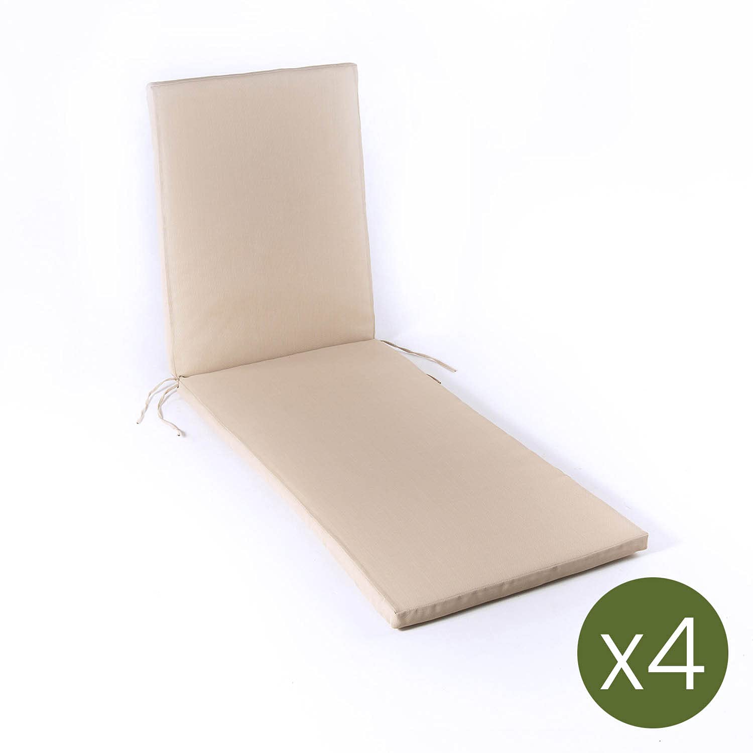 Pack 4 Cojines textilene para Tumbona de Piscina Color Arena, Medidas 196x60x5 cm, Tela Antimanchas, Desenfundable, Funda de cojín con Relleno para Tumbona de jardín, Cojín Hamaca de Piscina