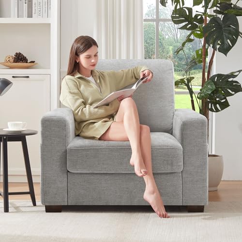 Image of Ihanherry 39 Inch Sofa Single with Side Pocket, Comfy Modern 1-Seat Sofa for Living Room & Bedroom, Removable Medium Firm Sofa Cushion, Breathable Chenille Fabric, Grey