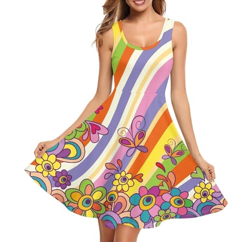 Image of Women's Casual Loose Sundress Midi Sleeveless Crewneck Dress Summer Beach Tank Dress with Pockets