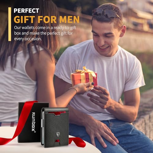 Image of RUNBOX Mens Slim Wallet with Money Clip RFID Blocking Bifold Credit Card Holder for Men with Gift Box