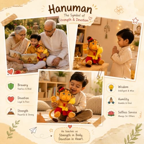Image of AVSHUB Lord Hanuman Plush Toy Cute Bajrang Bali Soft Doll with Gada Stuffed Baby Hanuman with Soft Plush Toy, Best Return Gift for Infants, Toddlers & Kids (Medium - 25 Cm, Without Music)