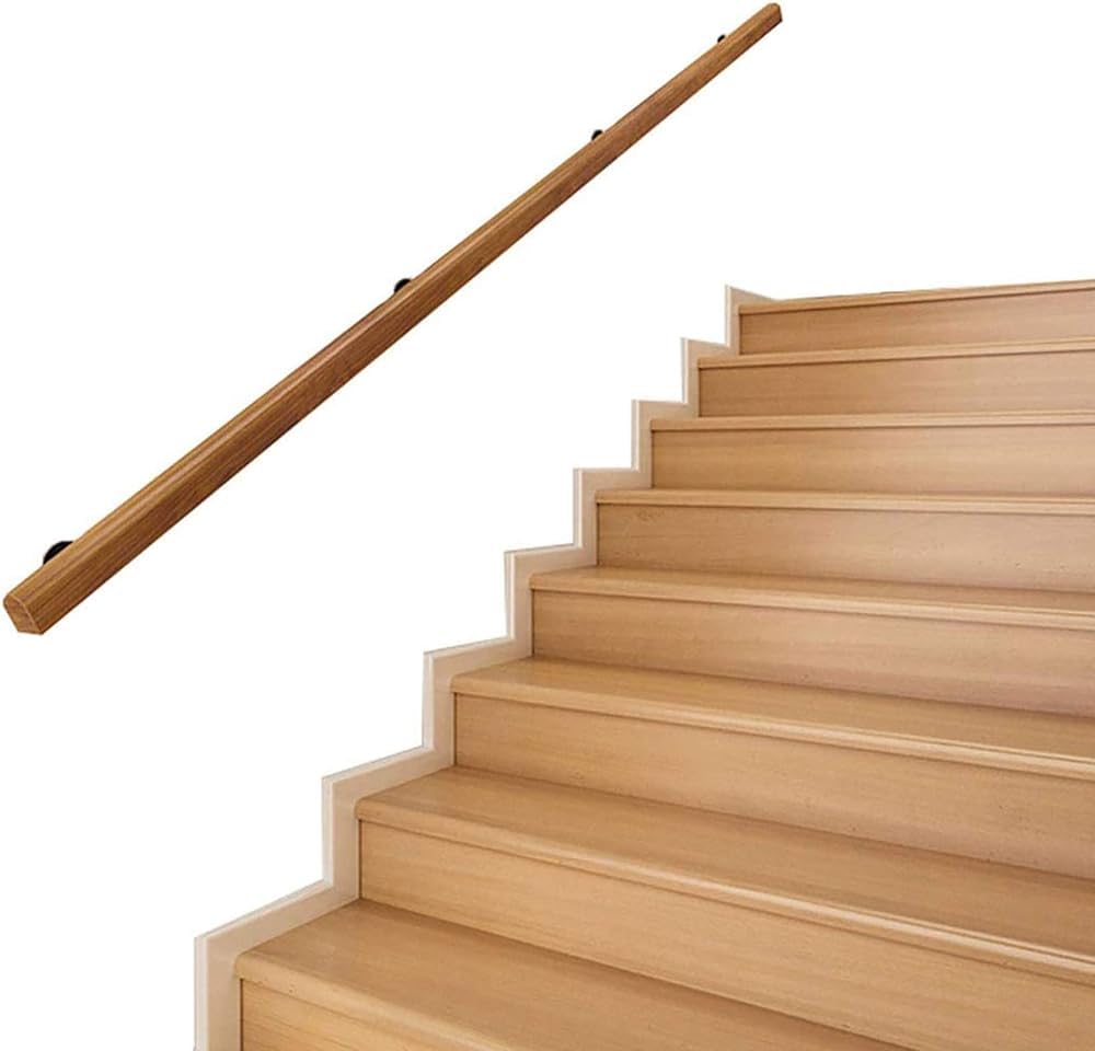 FKXSXAZ Non-Slip Wood Handrails, Pine Handrails Complete Kit, Barrier-Free Staircase Grab Bar for Elderly, Wall Mounted Home Corridor Lofts Decking Railings(Size:120cm/3.9ft)