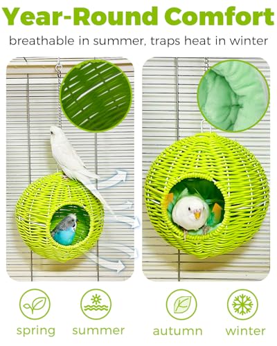 Image of Chewproof Steel Frame Bird Nest for Cage, Washable Small Bed Hammock | Bird Hideout Lay Eggs Parakeet Nest Sleep Rest, Parakeet Warm Bed House Hut for Lovebird, Canary, Budgie, with Cushion