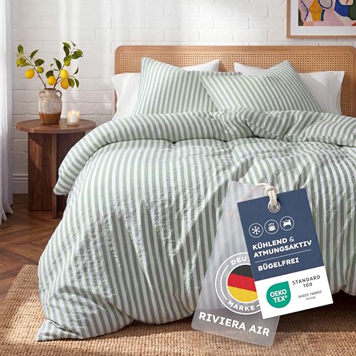 Blumtal Premium Seersucker Bettwäsche 135x200 cm + 80x80cm - Oeko-TEX zert. Bettwäsche Sommer luftig Leichter Viskose-Baumwoll-Mix 50/50 - Seersucker Bettwäsche 135x200 2teilig Ultra sanft