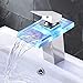 ROVOGO Color Changing Led Faucet for Bathroom Sink, Waterfall Type Faucet Single Handle Single Hole, Brass Bathroom Faucet with Glass Spout, Chrome