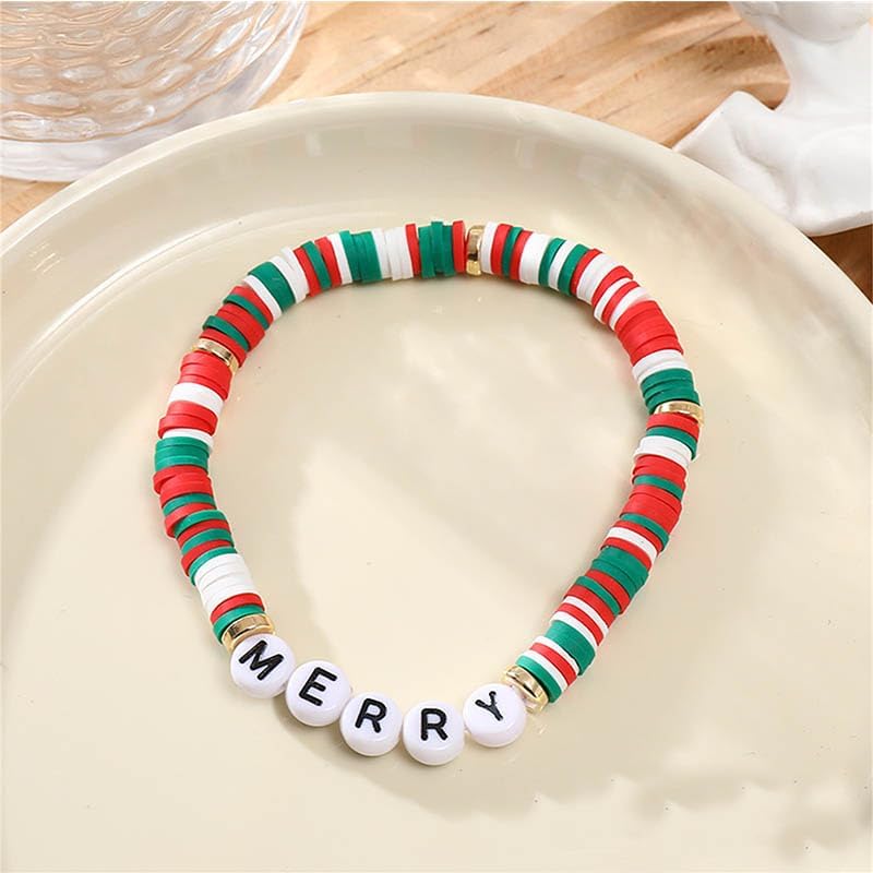 coadipress Christmas Bracelets Set Heishi Surfer Polymer Clay Beaded Stacks Stretch Layering Friendship Bracelet Joy Noel Hohoho Merry Bracelets Holiday Party Xmas Jewelry Gifts - Image 6