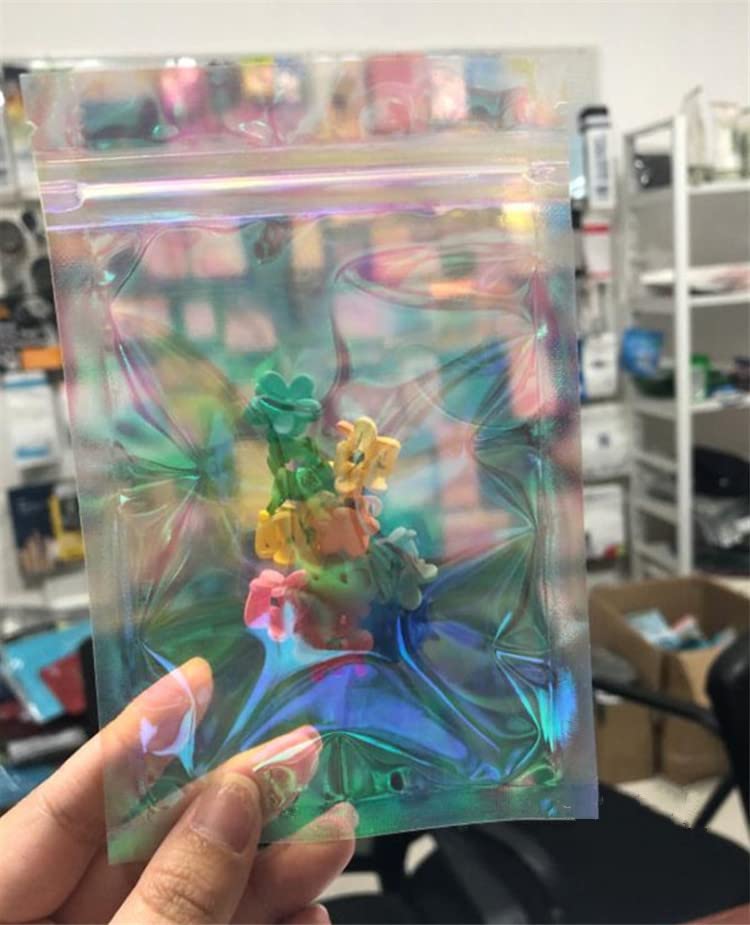 100 stücke Holographische Regenbogenfolie Laser Zip Lock Verpackungsbeutel Wiederverschließbare Snack Süßigkeiten Nagel Schönheit Perlen Juwel Knopf Geschenke Beutel-13x21cm