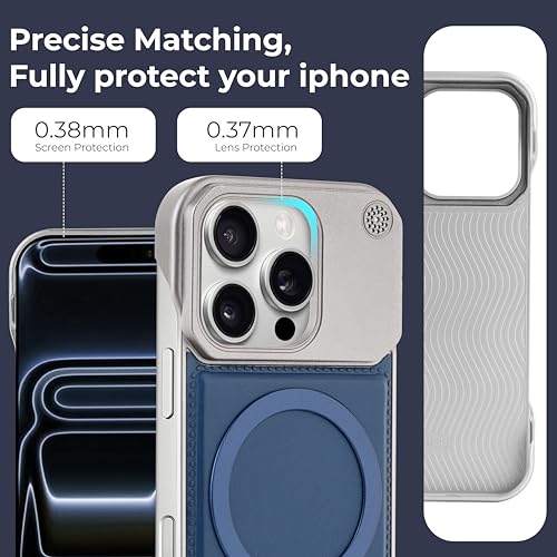 Image of Frameless Metal Case Compatible with MagSafe Luxury Aluminum Frame with PU Leather Finish Magnetic Ring with Wireless Charging Shockproof Premium Slim Case (Blue, iPhone 11)