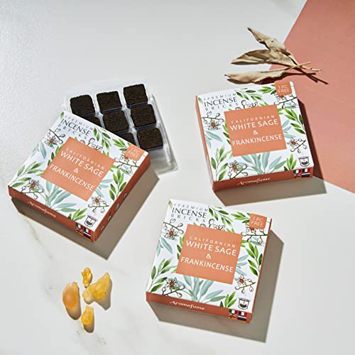 White Sage & Frankincense Incense Bricks (3 x 9 Bricks Each) by Aromafume - Salvia Apiana & Boswellia Resin Extract. Ideal for Healing and Cleansing Rituals. Low- Smoke, Non Toxic | Refill Pack