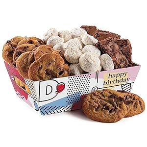 David’s Cookies Happy Birthday Cookies Gift Basket – Deliciously Flavored Assorted Cookies in a Lovely Gift Crate – Gourmet Chocolate Chip Cookies, Butter Pecan Meltaways, Choco Chip Brownies