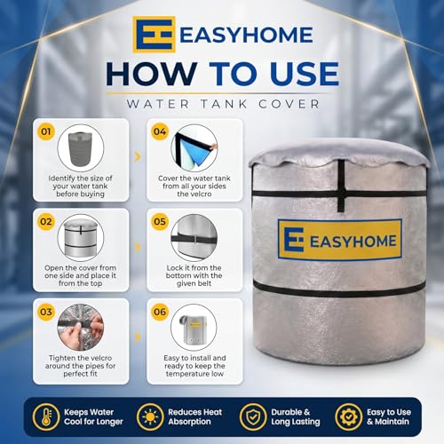 Image of EASYHOME 3-Layer Insulated Heavy Duty Water Tank Cover (1000 Litre) - 6 mm Korean Insulated Sheet, UV & Weather Protection, Heat Resistant for Overhead Water Tanks