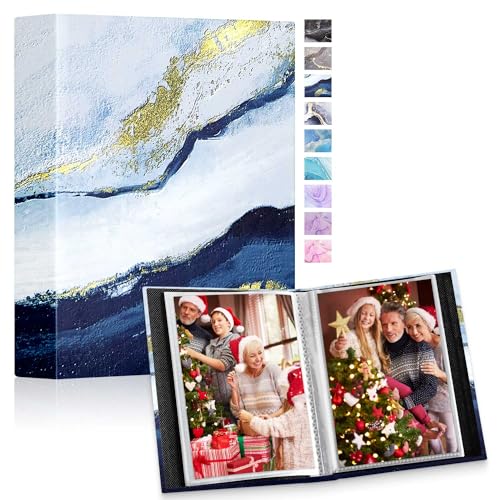 Lanpn Fotoalbum 10x15 cm 50 2 Packungen, Klein Mini Leder Hardcover Einstecken Einsteckalbum für Hochformat Fotos Bilder Marine