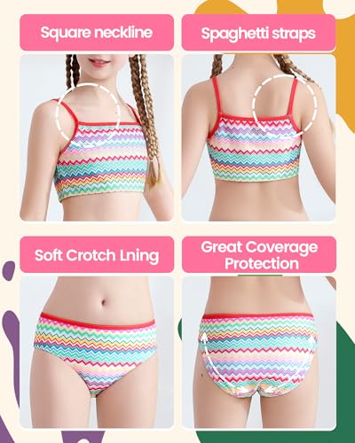 Image of Angel season Girls Swimsuit Bikini Set Two Piece Tankini Bathing Suit Teens High Waisted Beach Swimwear Cute Size 7-14
