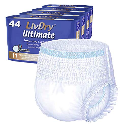 40% Off Discount LivDry Ultimate XXL Adult Incontinence Underwear, High Absorbency, Leak Cuff Protection, XX-Large, 44-Pack