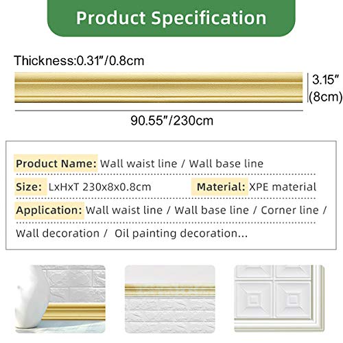 Moldura de espuma flexible autoadhesiva de 2.3m para borde de pared 3D bronce 3