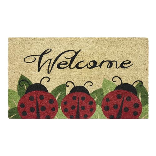 ACHIM Printed Coir Door Mat, Ladybug - 18 Inch Width, 30 Inch Length - Durable, Easy to Clean, & Decorative Outdoor Welcome Mats - Heavy-Duty for All Weather - Doormat Traps Dirt, Debris, & Mud