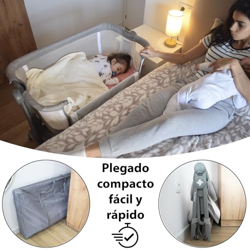 Miniatura 7 de Twinly Comfortly - Cuna Colecho Bebé Y Moisés 2 En 1 Con Ruedas Minicuna De Viaje Plegable, Sin Montaje, Altura Ajustable Y Función Antireflujo Incluye Colchón, Sábana Algodón Y Bolsa Wood