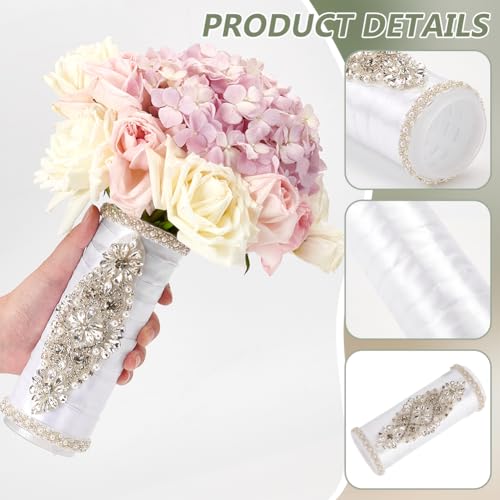 BENECREAT Bouquet Holder, 2 Inch Champagne Royal Satin Wedding Bridal Bouquet Handle Set with Rhinestones, Fresh Flower Artificial Flower Bouquet Holder, Cylinder Bouquet Decor by BENECREAT - Image 4
