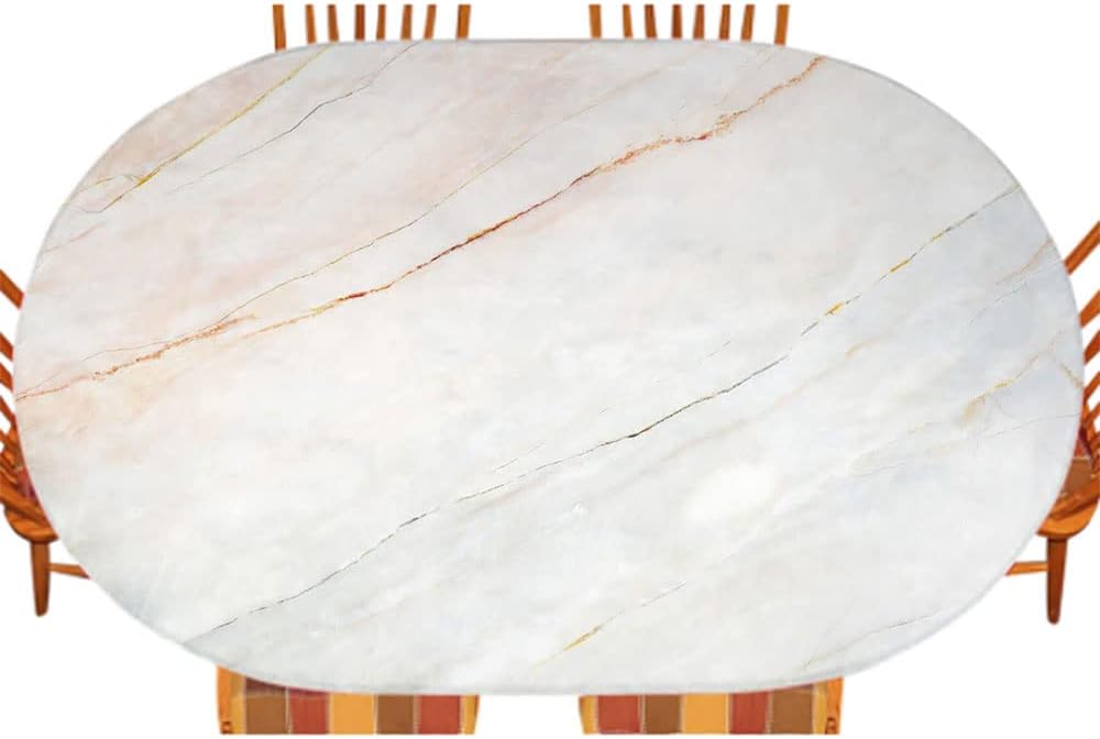 Marble Oval Table Cloth, Indoor Dining and Outdoor Patio Festival Use, Fits 48" x 68" Table