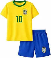 Conjunto Infantil de Futebol, Amarelo e Azul, Camiseta Número 10 com Shorts, Tema Copa do Mundo, para Crianças