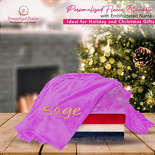 Personalized Blankets for Adults - Custom Blanket with Embroidered Name or Monogram - Soft Fleece Throw Cover for Bed & Couch - Purple (60"x80")