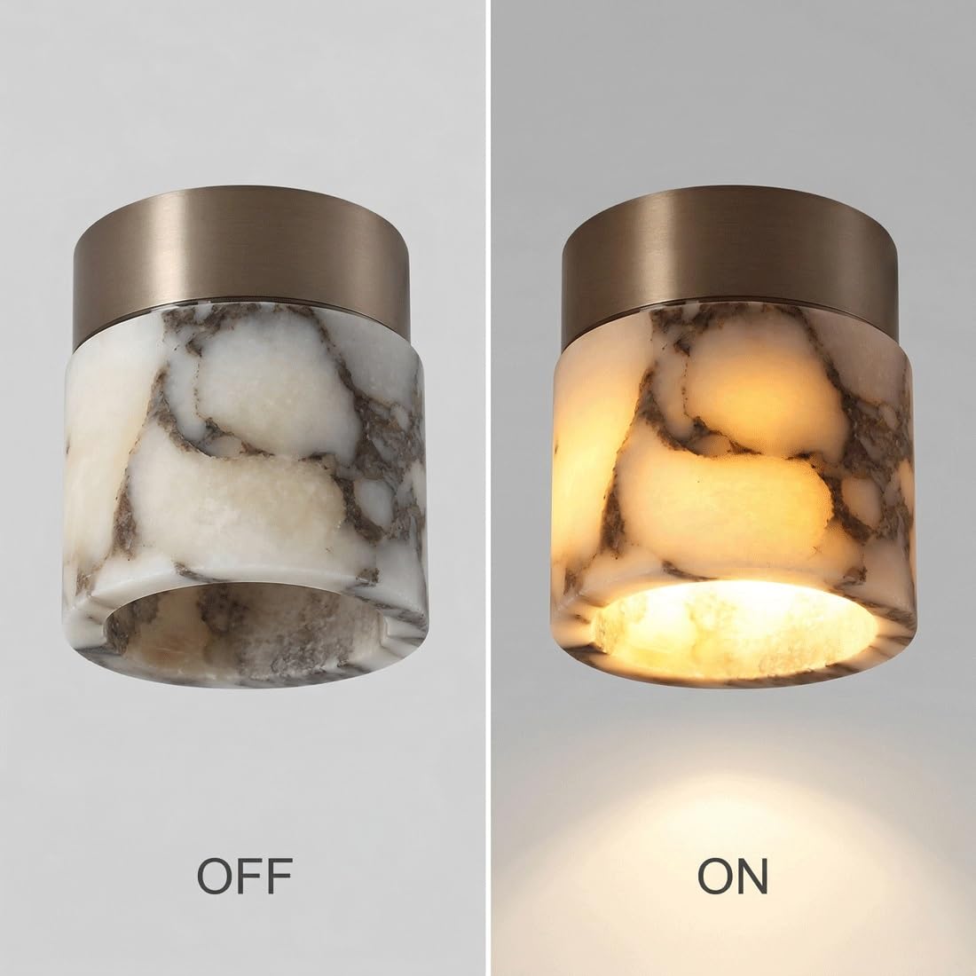 Minimalistyczna luksusowa lampa sufitowa w stylu kamienia, elegancki ekran cylindryczny ze sztucznym marmurem teksturą, wyrafinowany przezroczysty wzór kamienia, wpuszczana oprawa oświetleniowa do
