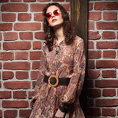 XLKJ 2 stuks rieten geweven tailleriem, elastische stretch vrouwen gevlochten riem met houten stijl gesp, zwart-wit, One Size - Image 5