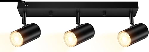 Kit de iluminación de riel de 3 luces, foco de techo moderno de 3 vías, luz LED industrial de pared para gabinete de cocina, galería, bar, pasillo,