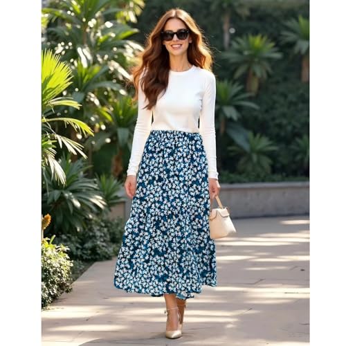 Maxi Skirts for Women with Pockets Long Midi Length Casual Skirt for Holiday