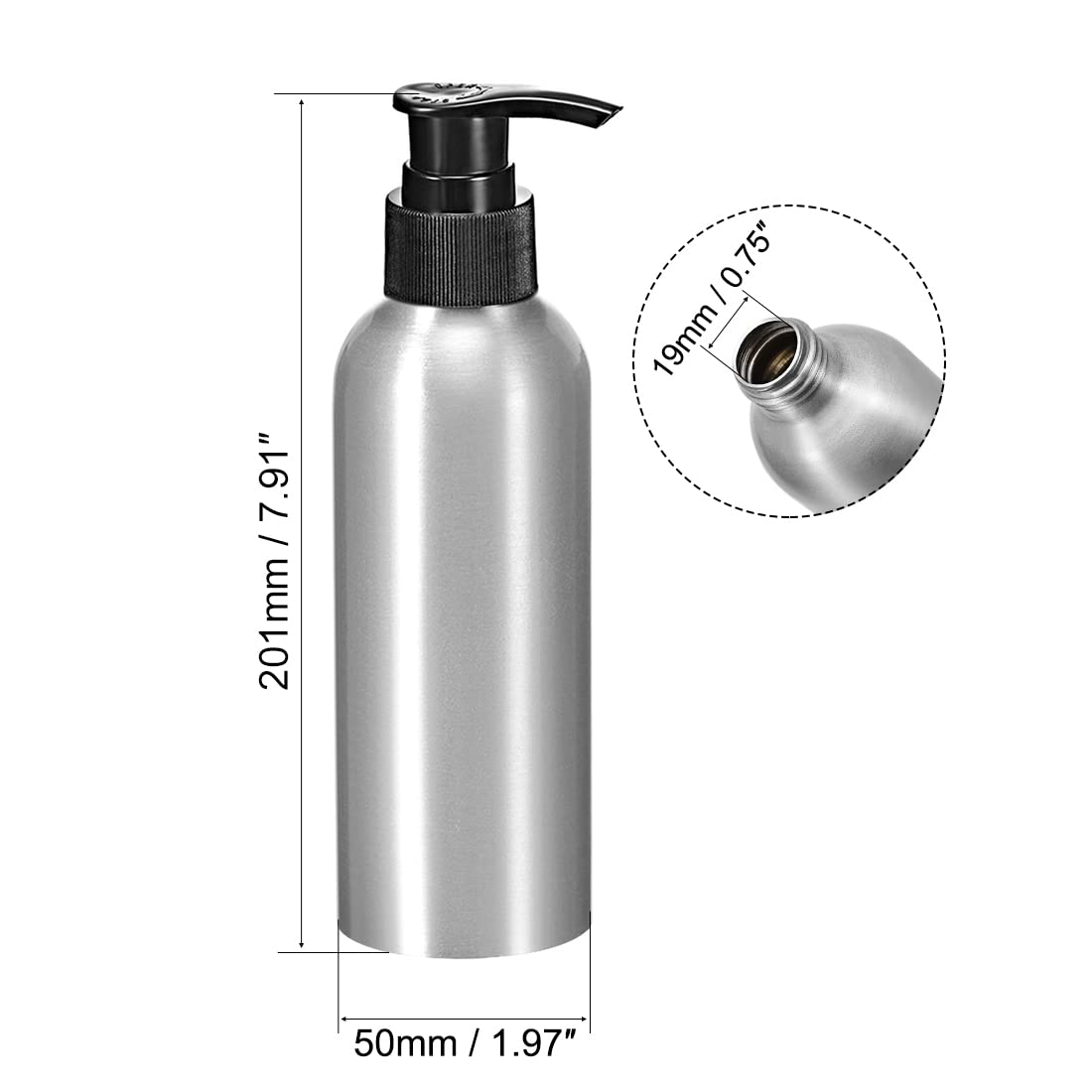 uxcell Botella de aluminio con tapa de bomba negra, recipiente vacío rellenable para botella de viaje
