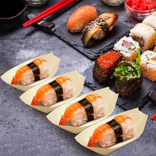Barco de sushi de madera biodegradable: 150 mini bandejas para servir aperitivos de forma estética 8