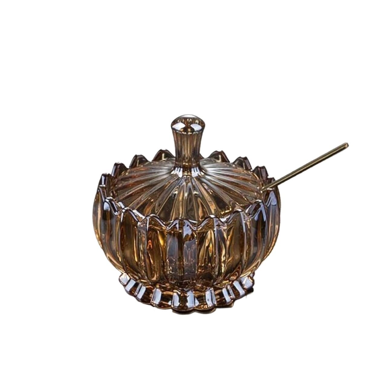 Sucrier avec Couvercle sucrier sucrier en Verre Cristal, Pot d'assaisonnement Couvert avec cuillère de Service, Pot à épices avec Couvercle, 3,94" x 4,13"