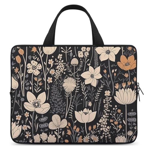 Sacoche ordinateur 15 pouces à bandoulière fleurs noir unisexe