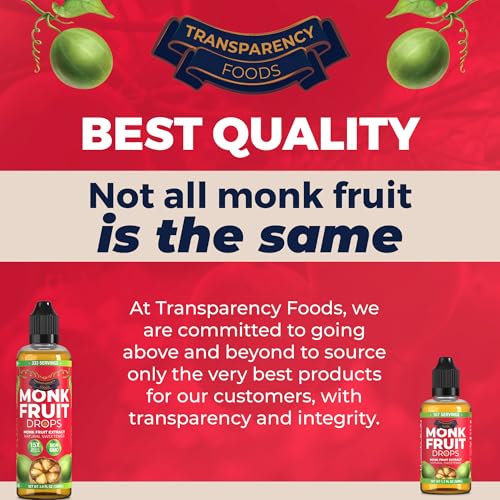 Monk Fruit Extract (6 Drops = 1 Tsp of Sugar) Zero Calories, Non-GMO, No Fillers - Liquid Monk Fruit Sweetener No Erythritol by Transparency Foods NEW FORMULA (3.4oz, 333 servings)