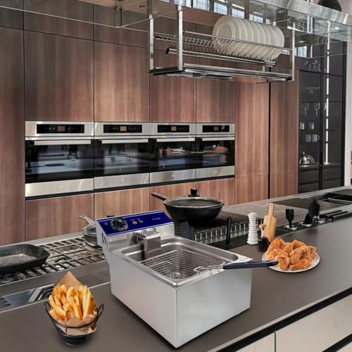 TAIMIKO Elektrische Fritteuse, Edelstahl, Thermostat 60 – 200 °C,Frittierkorb und Deckel, Entnehmbar Becken (6L) – Bild 5