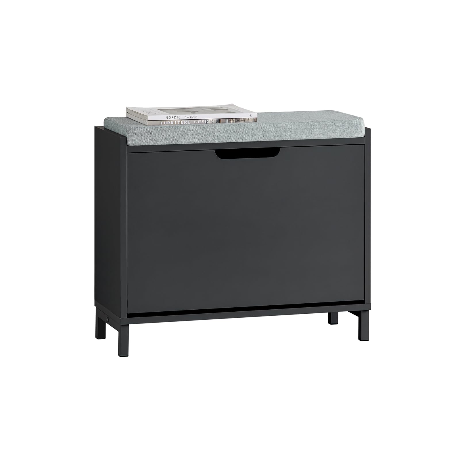 SoBuy Schuhschrank Schuhbank mit Sitzfläche, Schuhregal mit Stauraum, Klappe, Sitzkissen, bis 113 kg belastbar, für Flur, Wohnzimmer, Schwarz BHT ca. 60x52x24cm FSR151-K-SCH