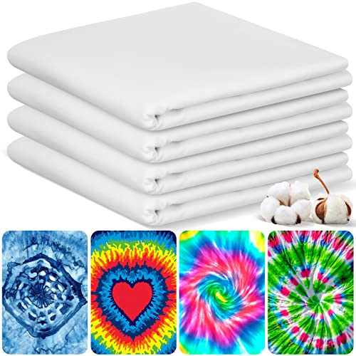 Tudomro 4 Pcs White Cotton Tapestry for Tie Dyeing Large Blank Plain Backdrop Perimeter Stitching DIY Hanging Wall Tapestry for Bedroom Living Room Craft Decor(59 x 91 Inch)
