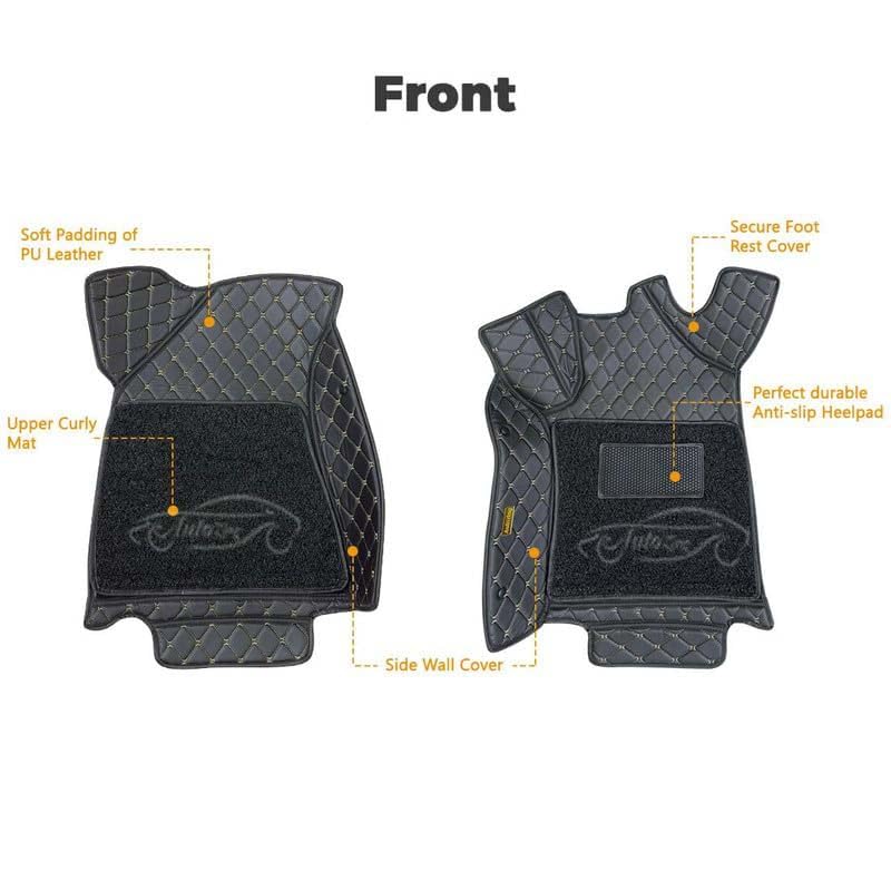 Image of Superior 7D Car Floor Mat Full Set for Mahindra XUV 3XO, 7 Layer Protection Mats, Luxury Leather with Noodle /Curly Car Foot Mat with Heal Pad, Anti-Skid & Waterproof Black Beige