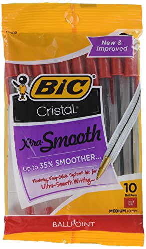 Image of Bic Cristal Stic Ballpoint Pen, 1.0mm, Medium Point, Red Ink, Pack of 20