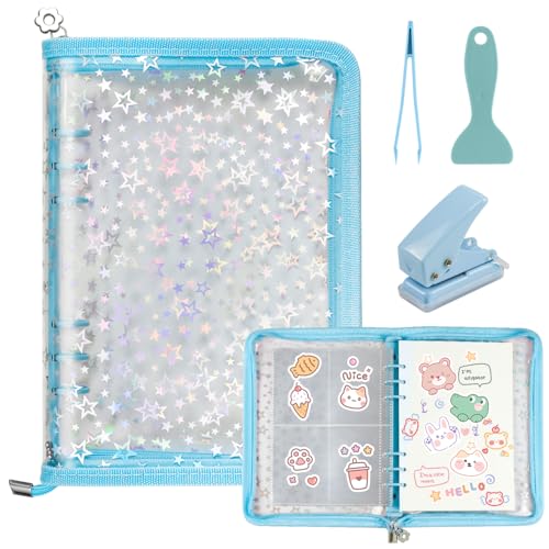Image of 7 in 1 Sticker Storage Organizer, A5 Reusable Zipper Binder with Tools | Durable Pvc 6-Ring zipper sticker binder, Cute and Shiny Cover, Stickers Not Included
