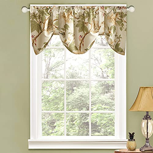 Leeva Raffhalter mit Blumenmuster, Beige, Luftballon, wärmeisoliert, Vogelmuster, verstellbare Fensterbehandlung, kleine Vorhänge, Volants für Café, Studio, 132 x 45 cm, ein Vorhang Cover