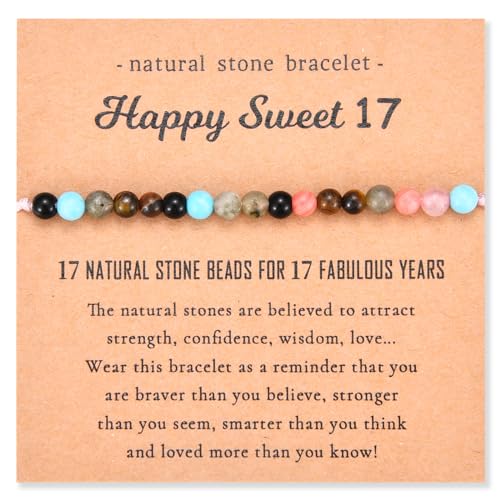 10 11 12 13 14 15 16 17 18 21 30 40 50 60 Year Old Birthday Gifts for Girls Women Her, Colorful Natural Beads Stone Birthday Bracelet Gifts with Birthday Card for Teen Girls Women Daughter Wife Mom
