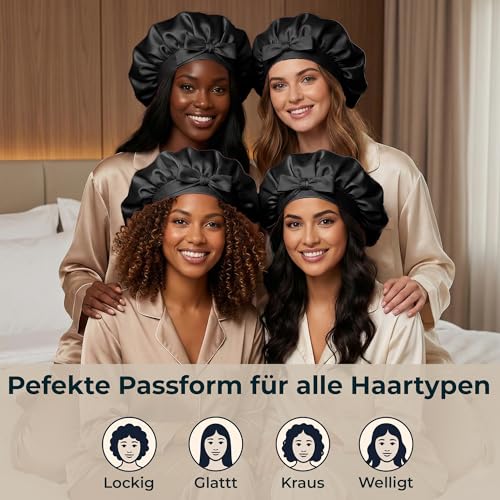 GOLDEN STAR BEAUTY Seidenhaube zum Schlafen aus 100% Maulbeerseide – einlagige atmungsaktive Schlafhaube, anpassbare Schlafmütze mit weichen Stretch-Stoffbändern, Silk Bonnet, Haarhaube für die Nacht