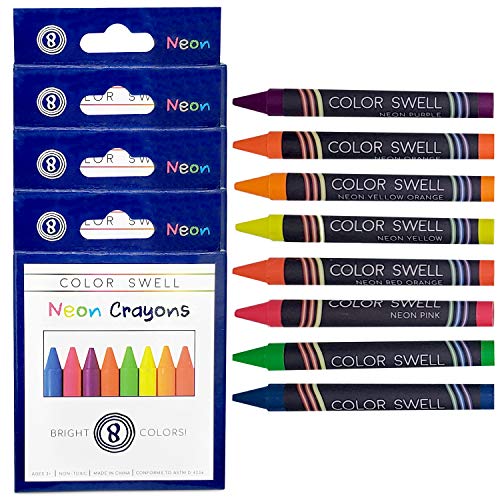 Color Swell Neon Crayon Bulk Packs - 4 Boxes of Fun Neon Crayons of Teacher Quality Durable Classroom Packs for Kids Students Party Favors