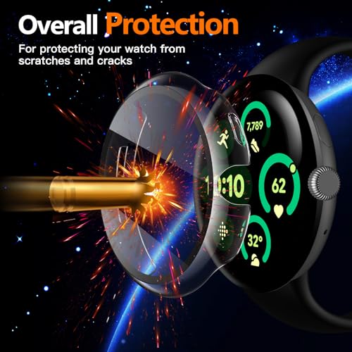 Image of Misxi 2-Pack Hard PC Screen Protector Case Compatible with Google Pixel Watch 3 (2024) 45mm, Easy Installation Lightweight Ultra-thin Protective Cover for Pixel Watch 3, 1 Black + 1 Transparent